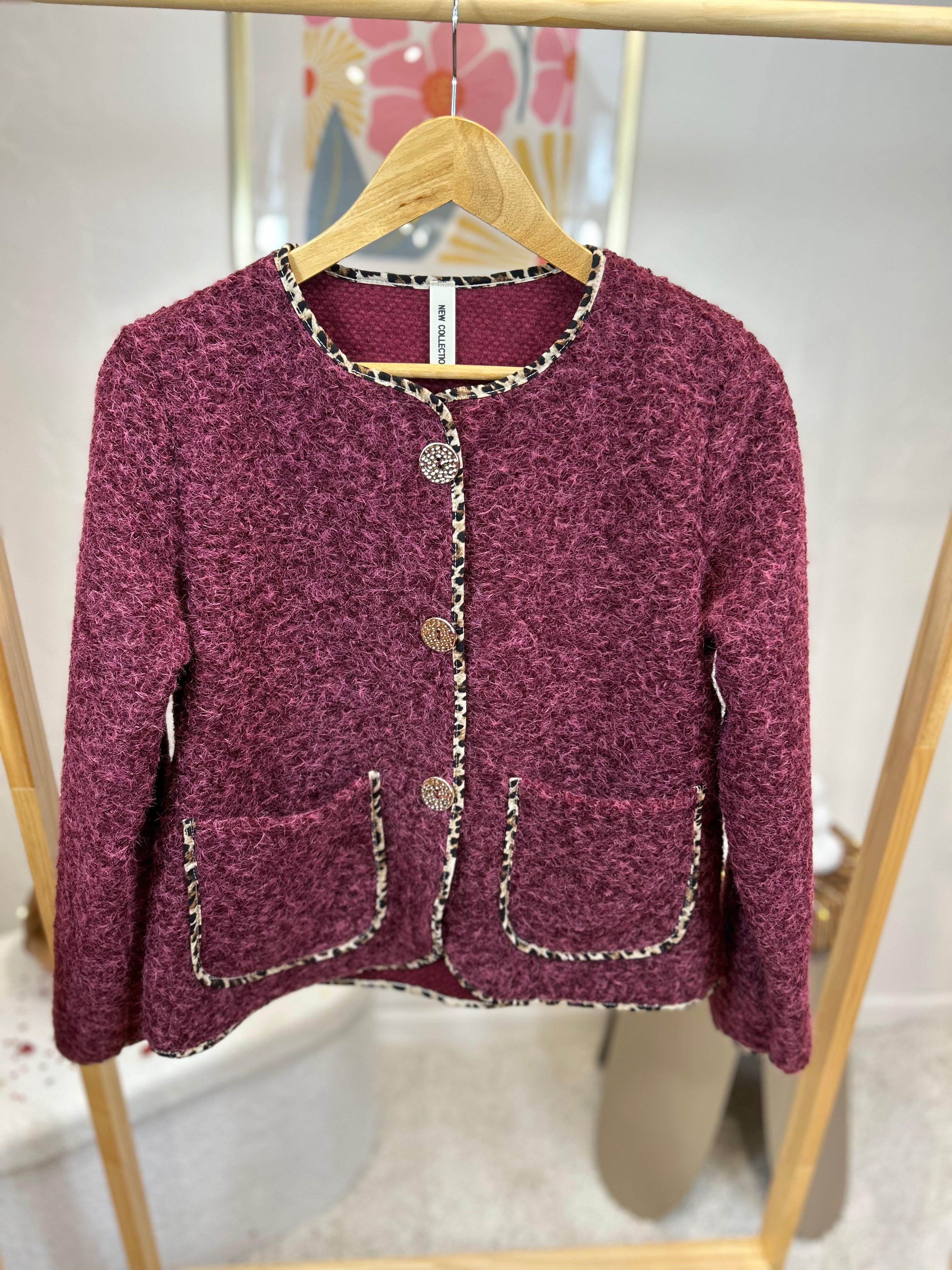 VESTE EN TWEED LEOPARD BORDEAUX