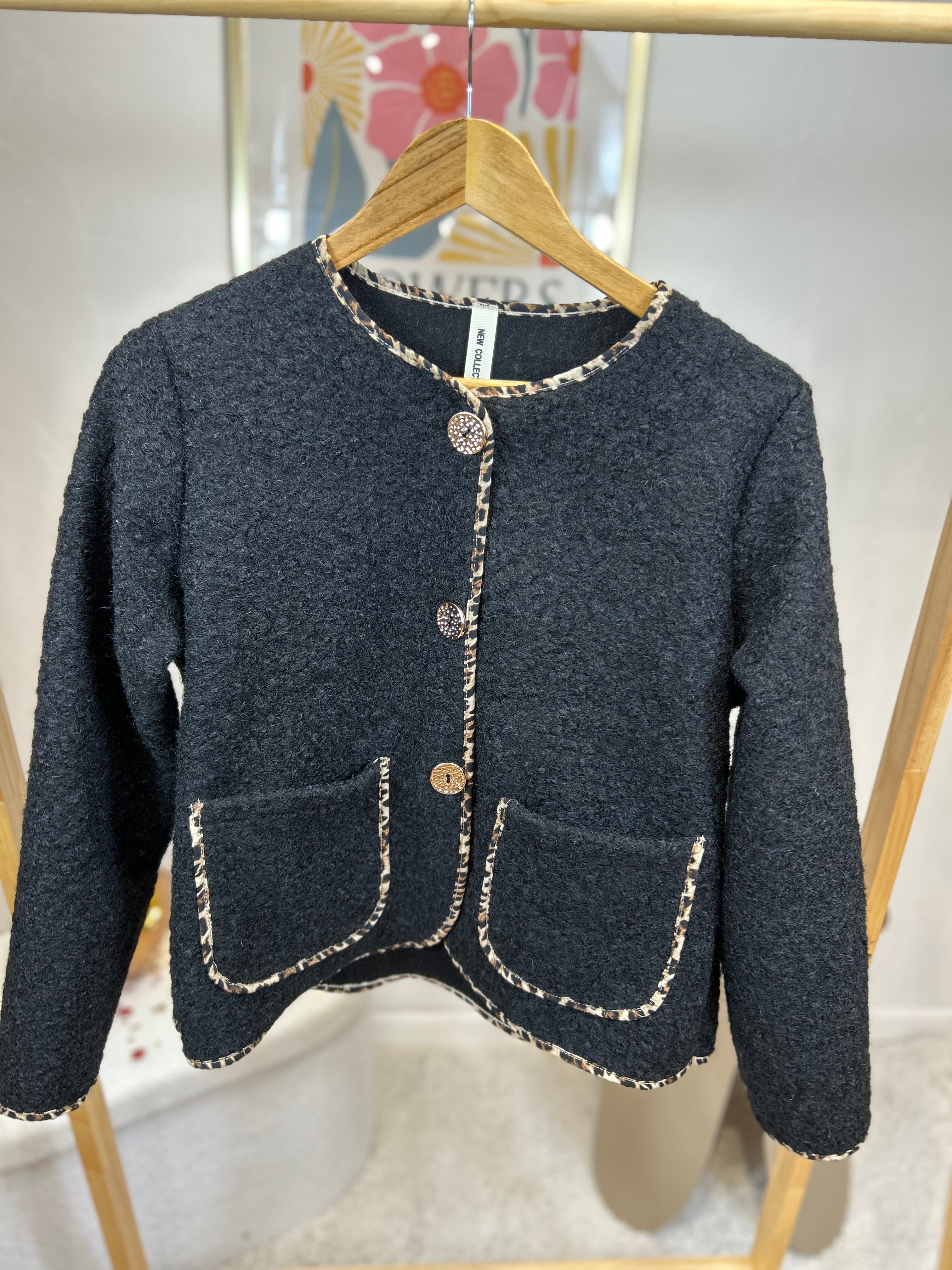 VESTE EN TWEED LEOPARD NOIR