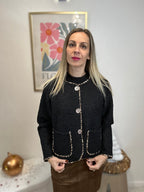 VESTE EN TWEED LEOPARD NOIR