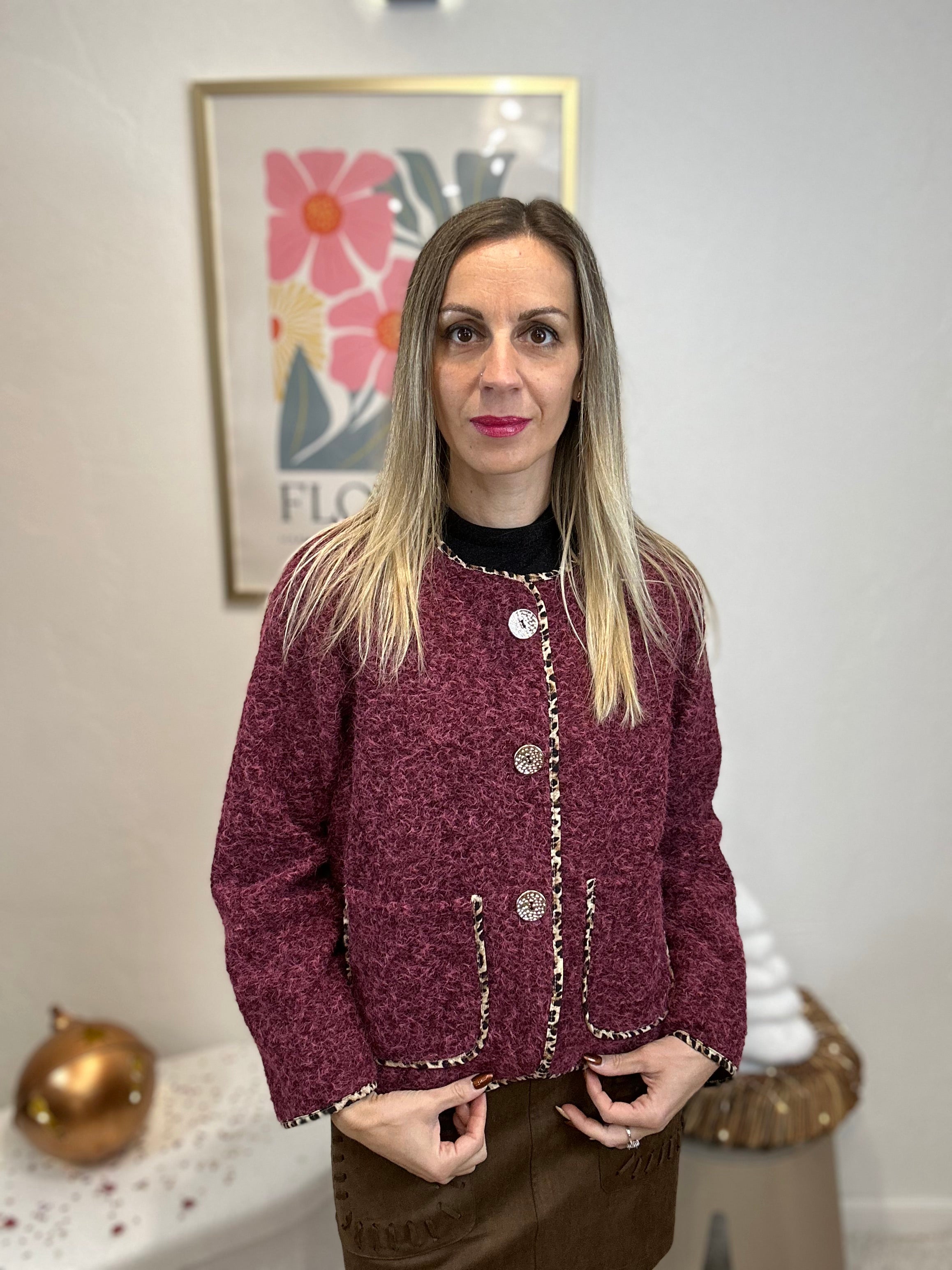 VESTE EN TWEED LEOPARD BORDEAUX