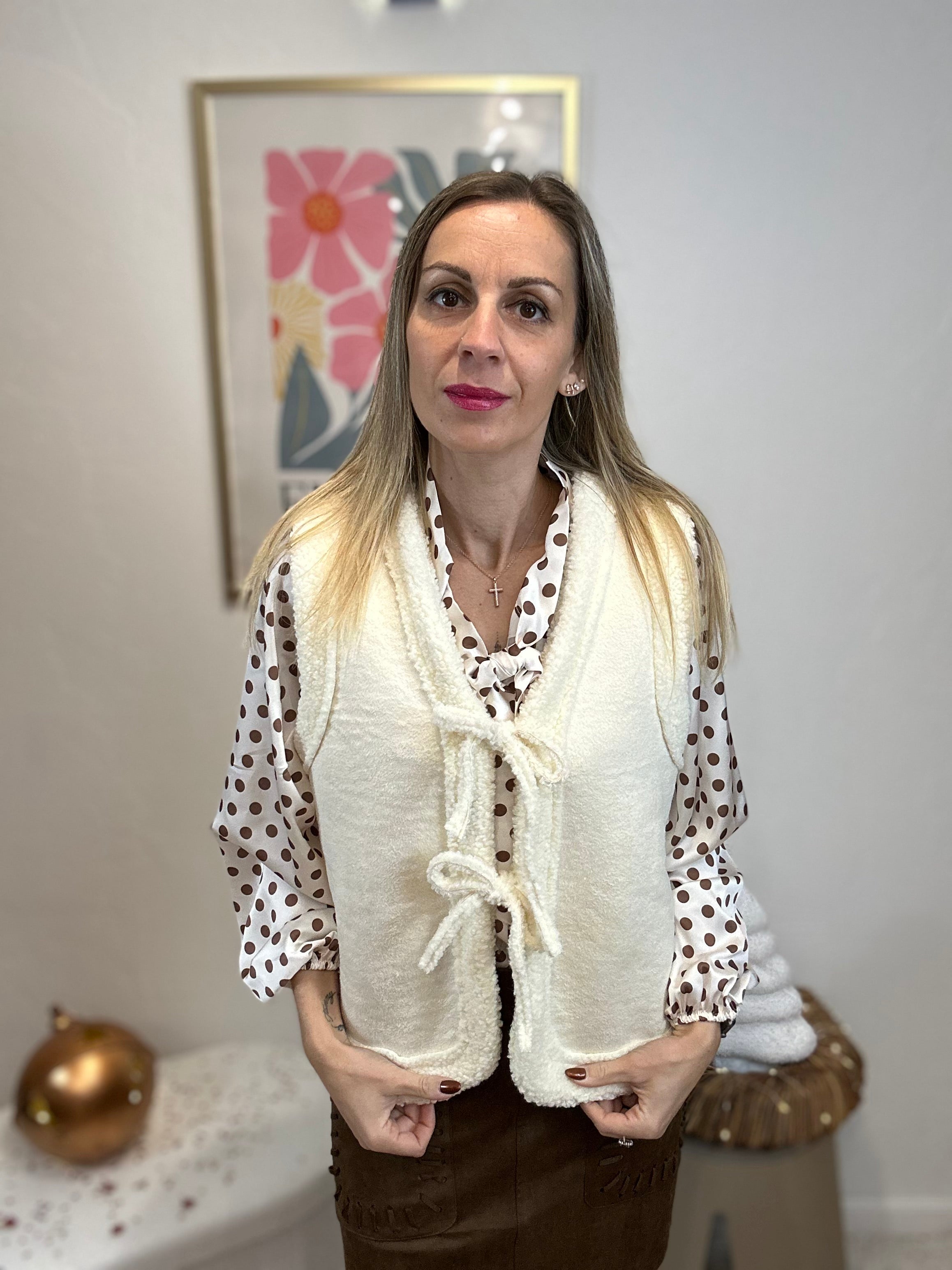 GILET EMY NOEUDS ECRU