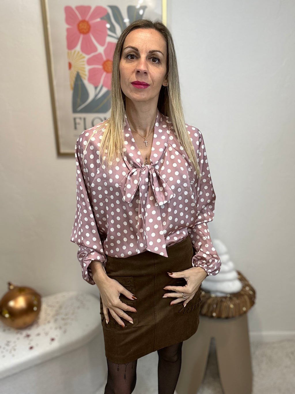 BLOUSE A POIS MAUVE