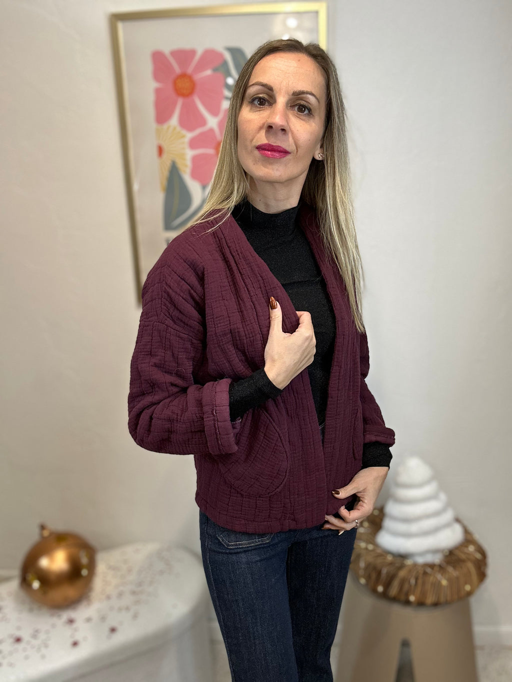 BLOUSE FLEUR BORDEAUX