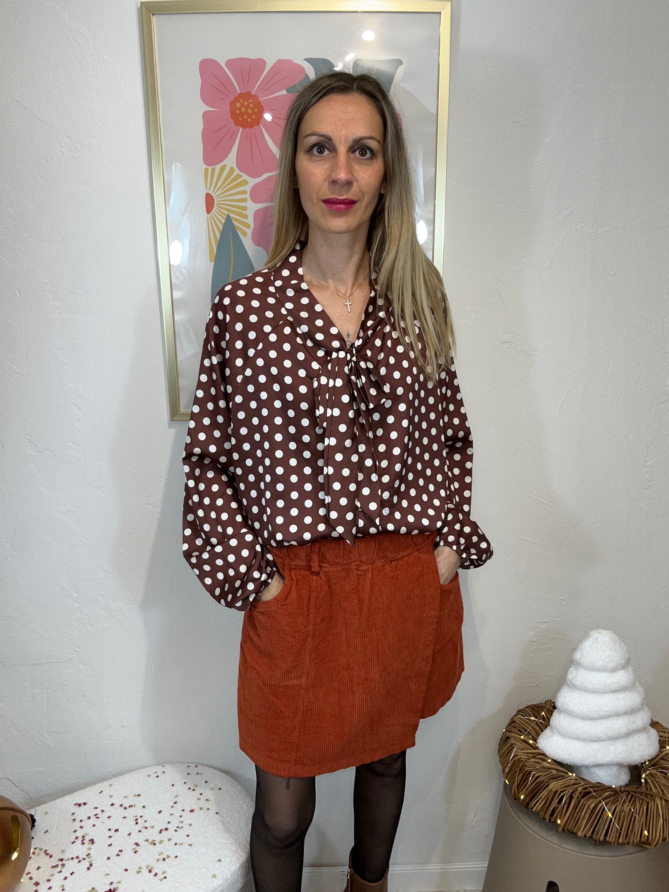 JUPE SHORT VELOURS AMEL BRIQUE