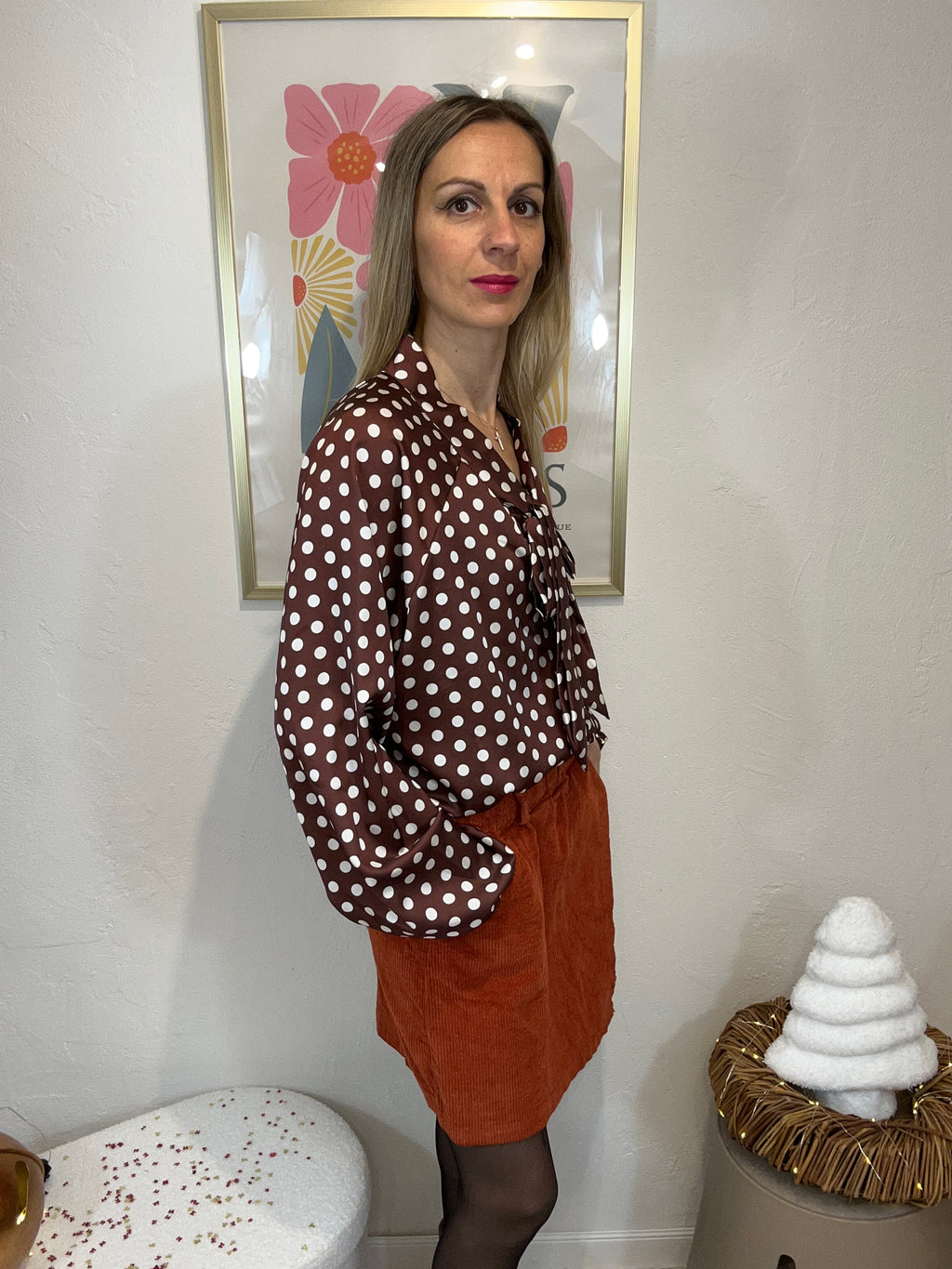 JUPE SHORT VELOURS AMEL BRIQUE