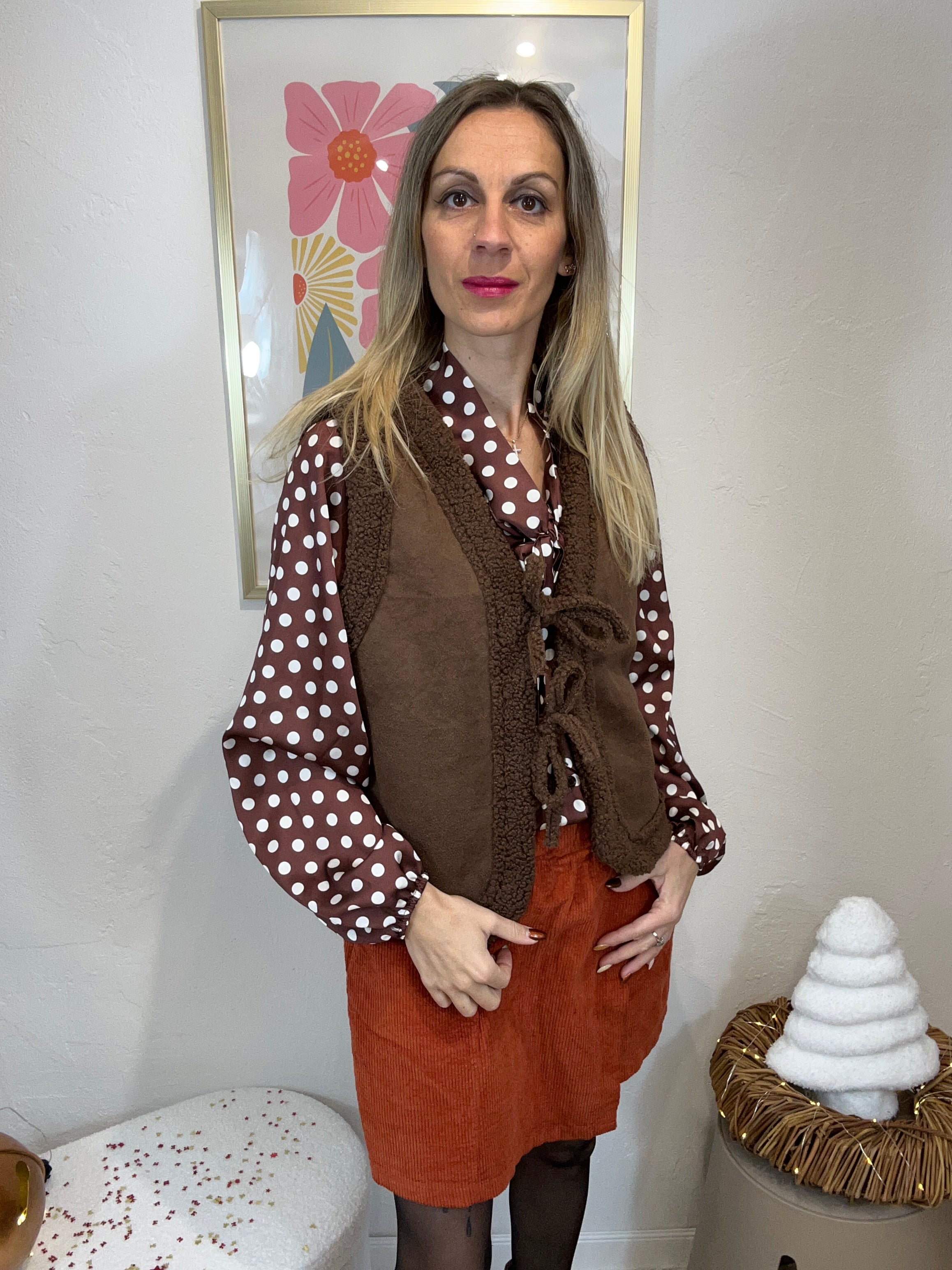 GILET EMY NOEUDS MARRON