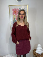 JUPE SHORT VELOURS BORDEAUX AMEL