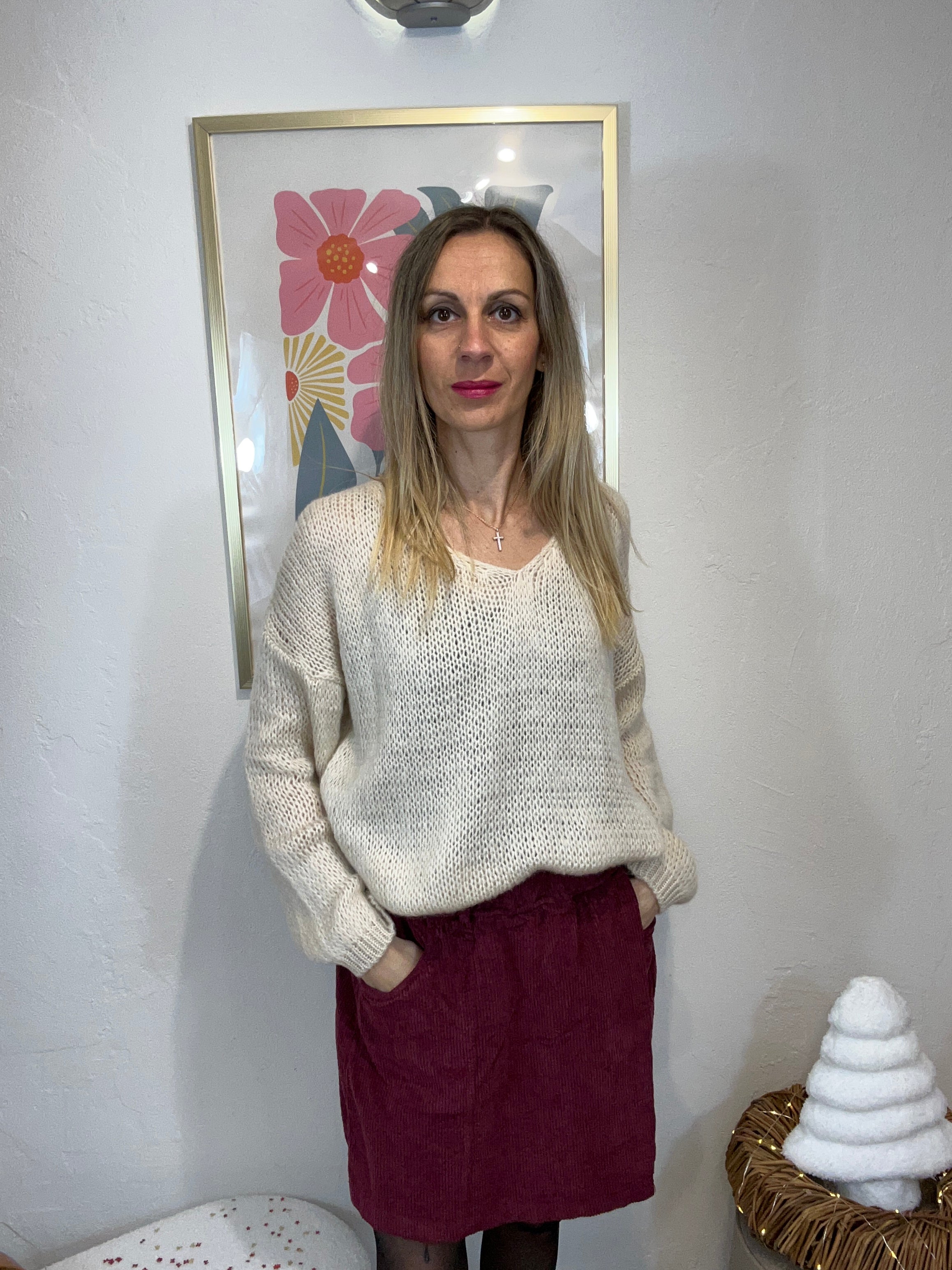 PULL COL V LISA IVOIRE