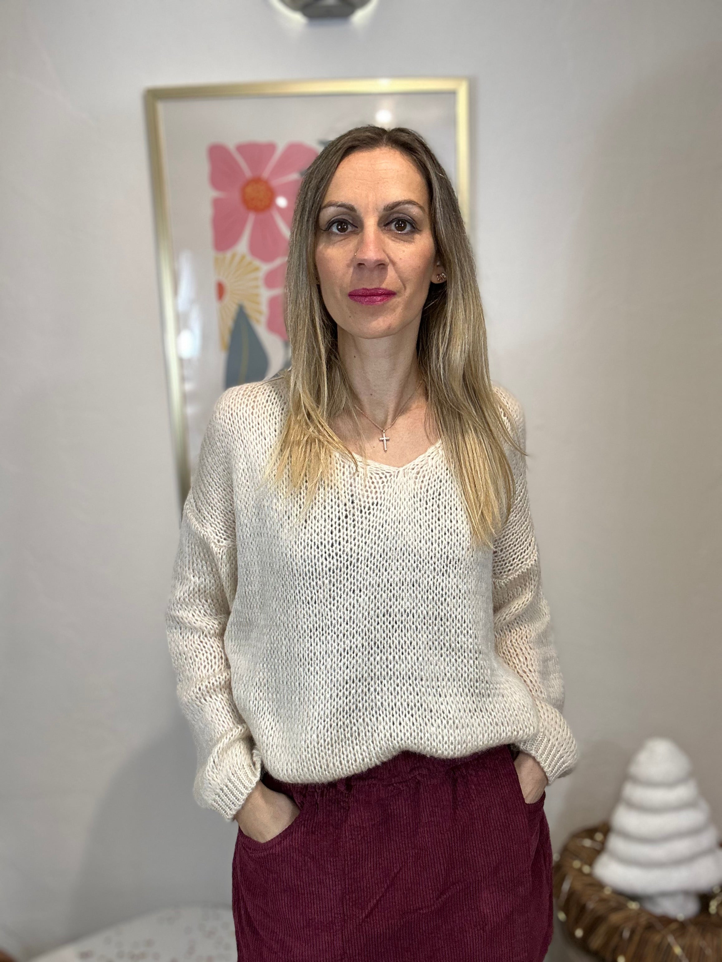 PULL COL V LISA IVOIRE