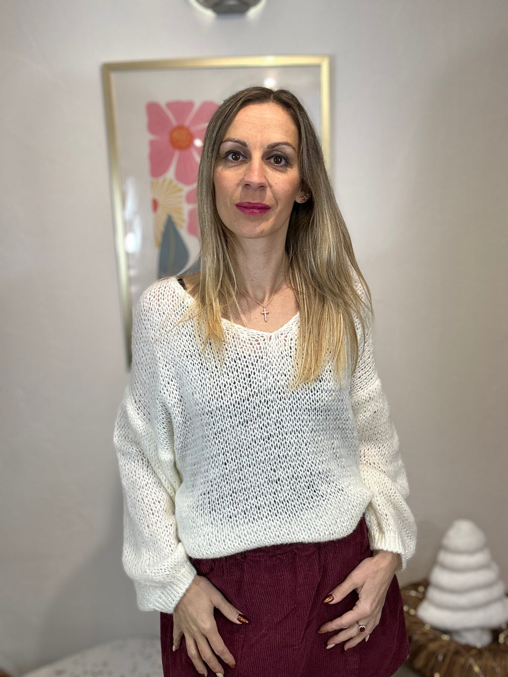 PULL COL V LISA BLANC