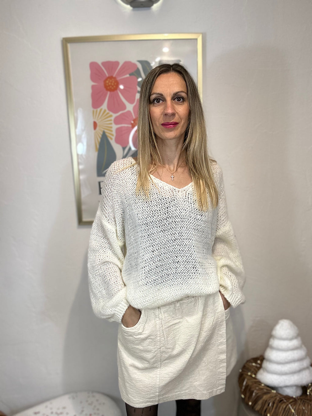 JUPE SHORT VELOURS AMEL ECRU