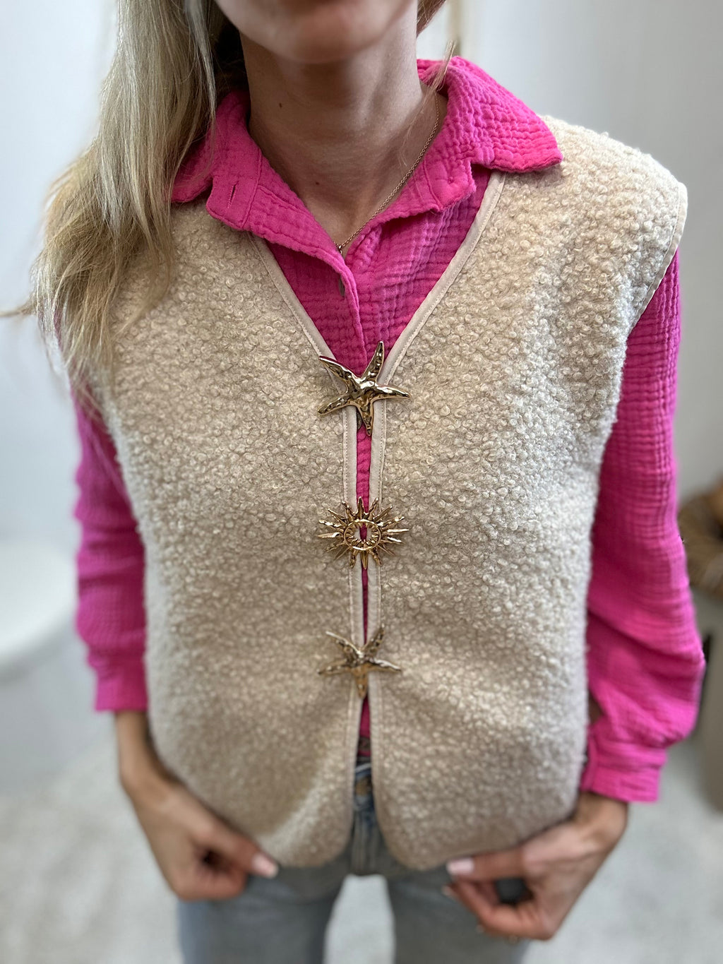 GILET BROCHES BEIGE