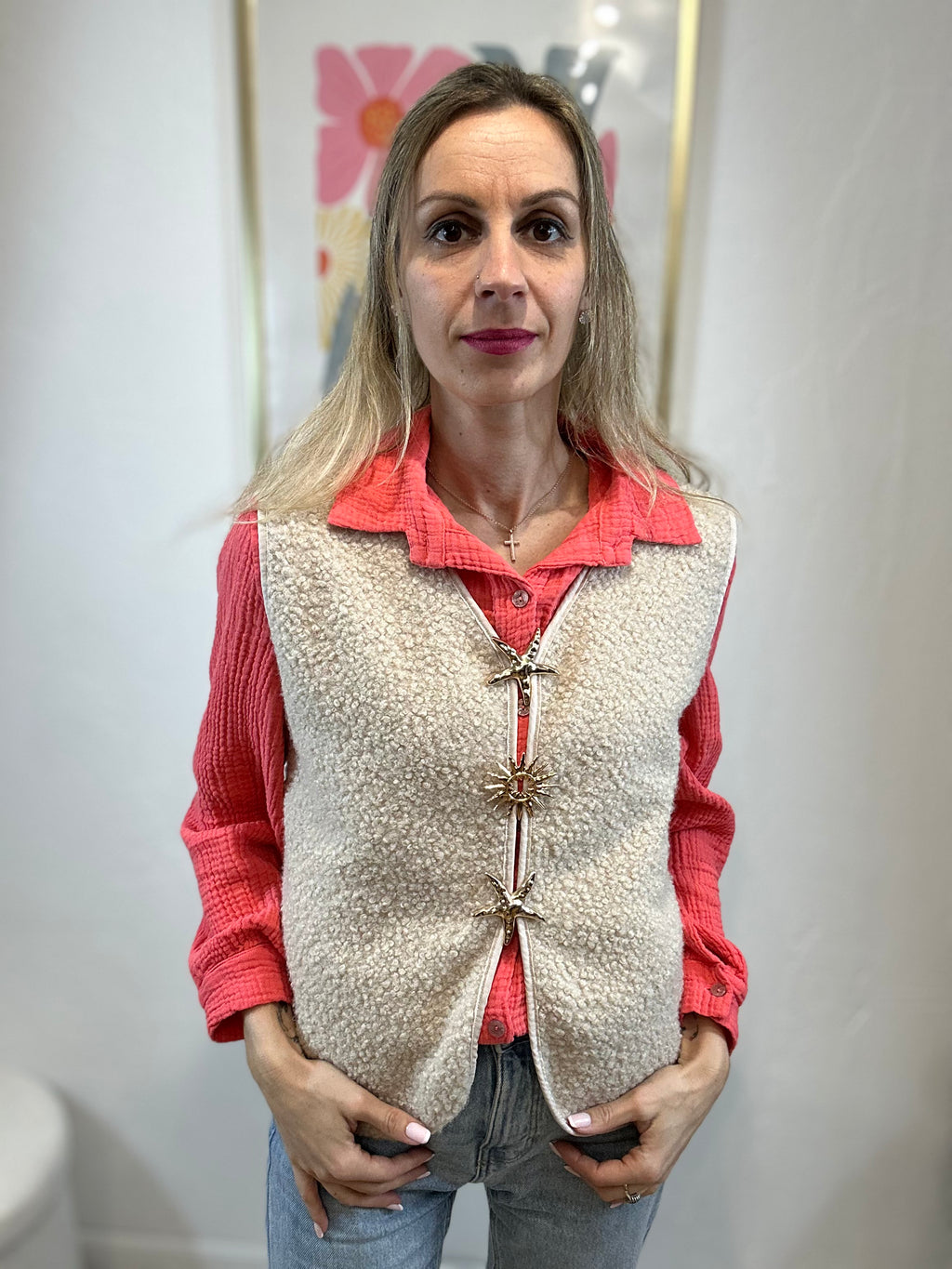 GILET BROCHES BEIGE