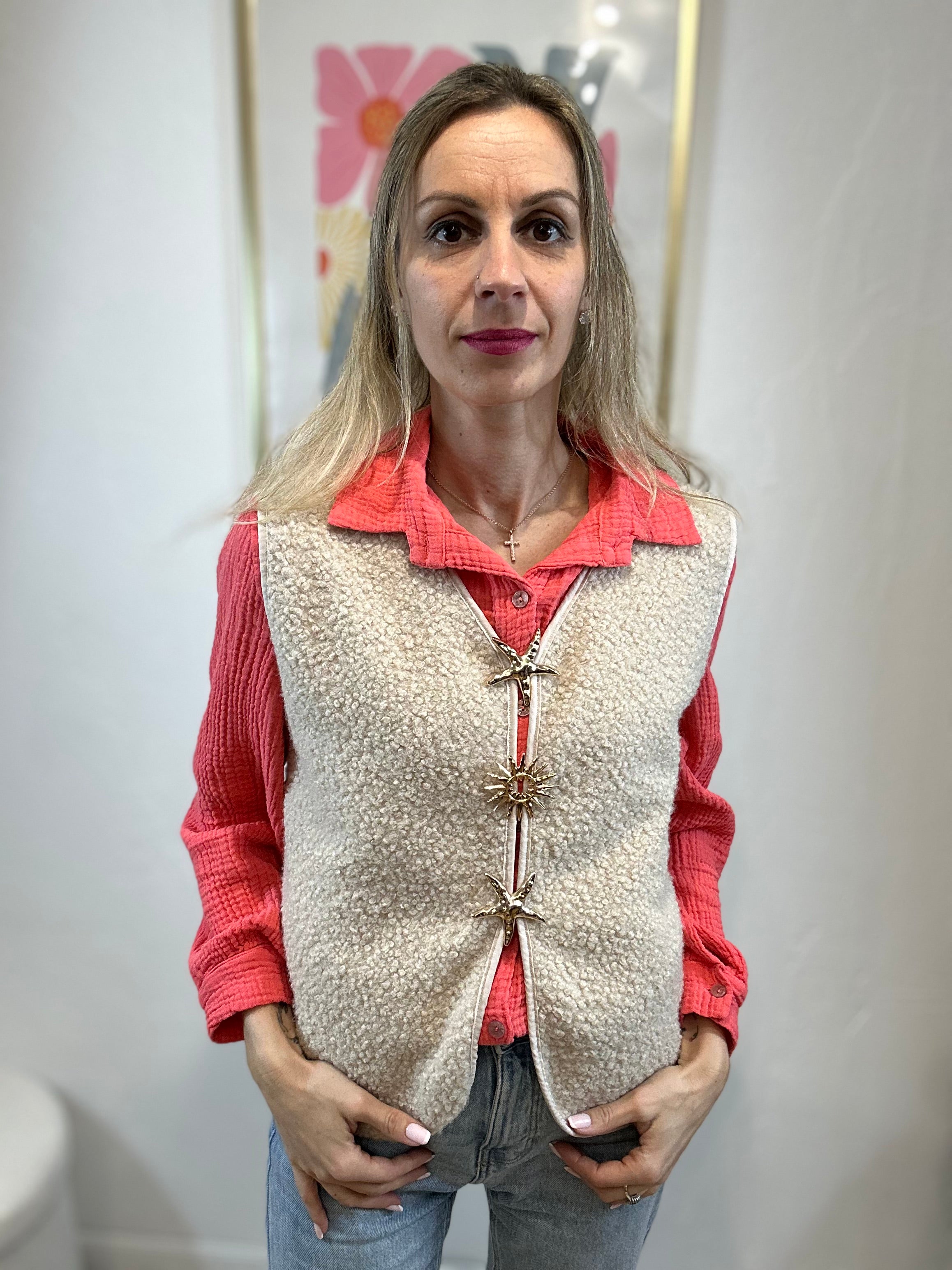 GILET BROCHES BEIGE