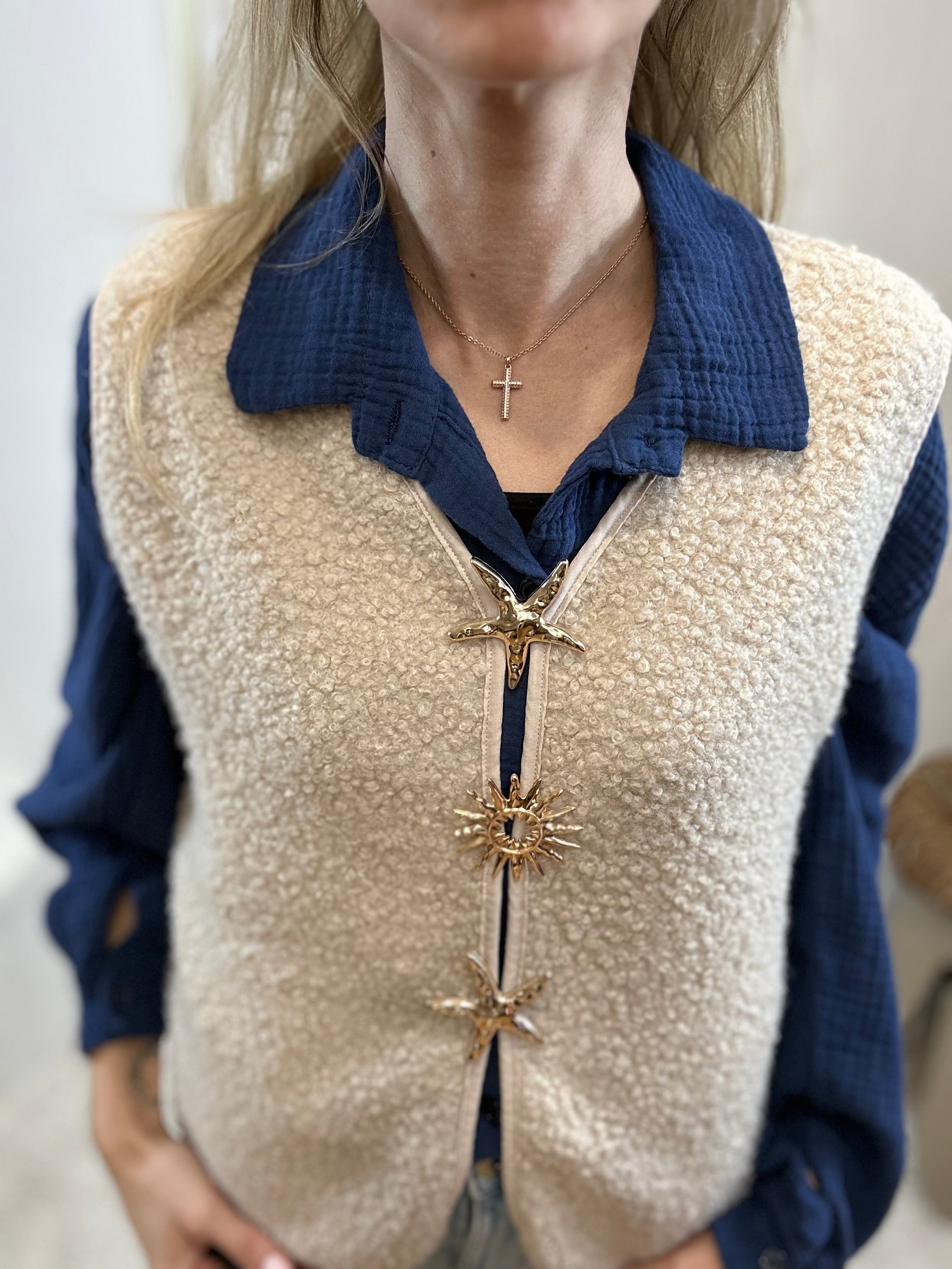 GILET BROCHES BEIGE
