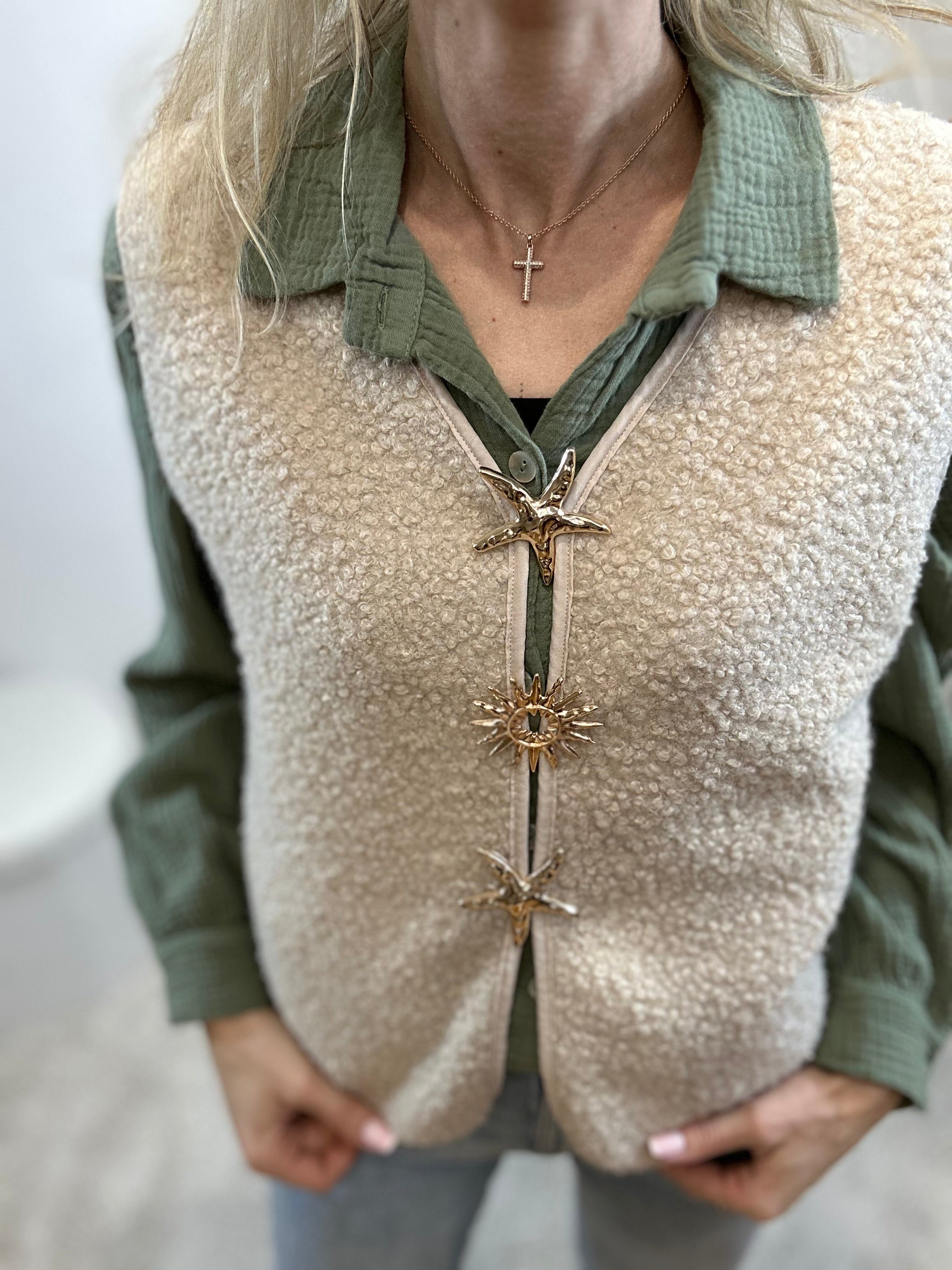 GILET BROCHES BEIGE
