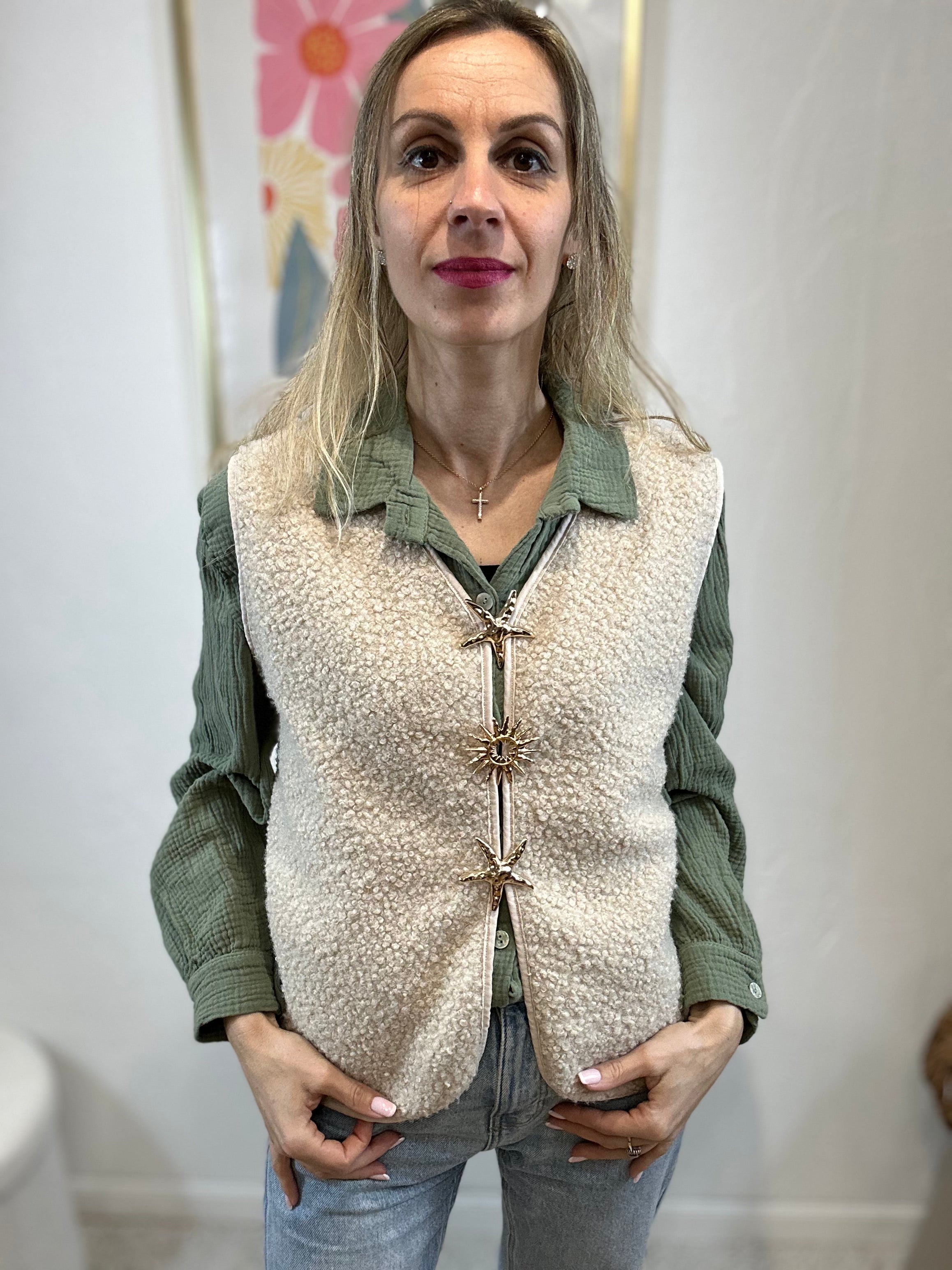 GILET BROCHES BEIGE