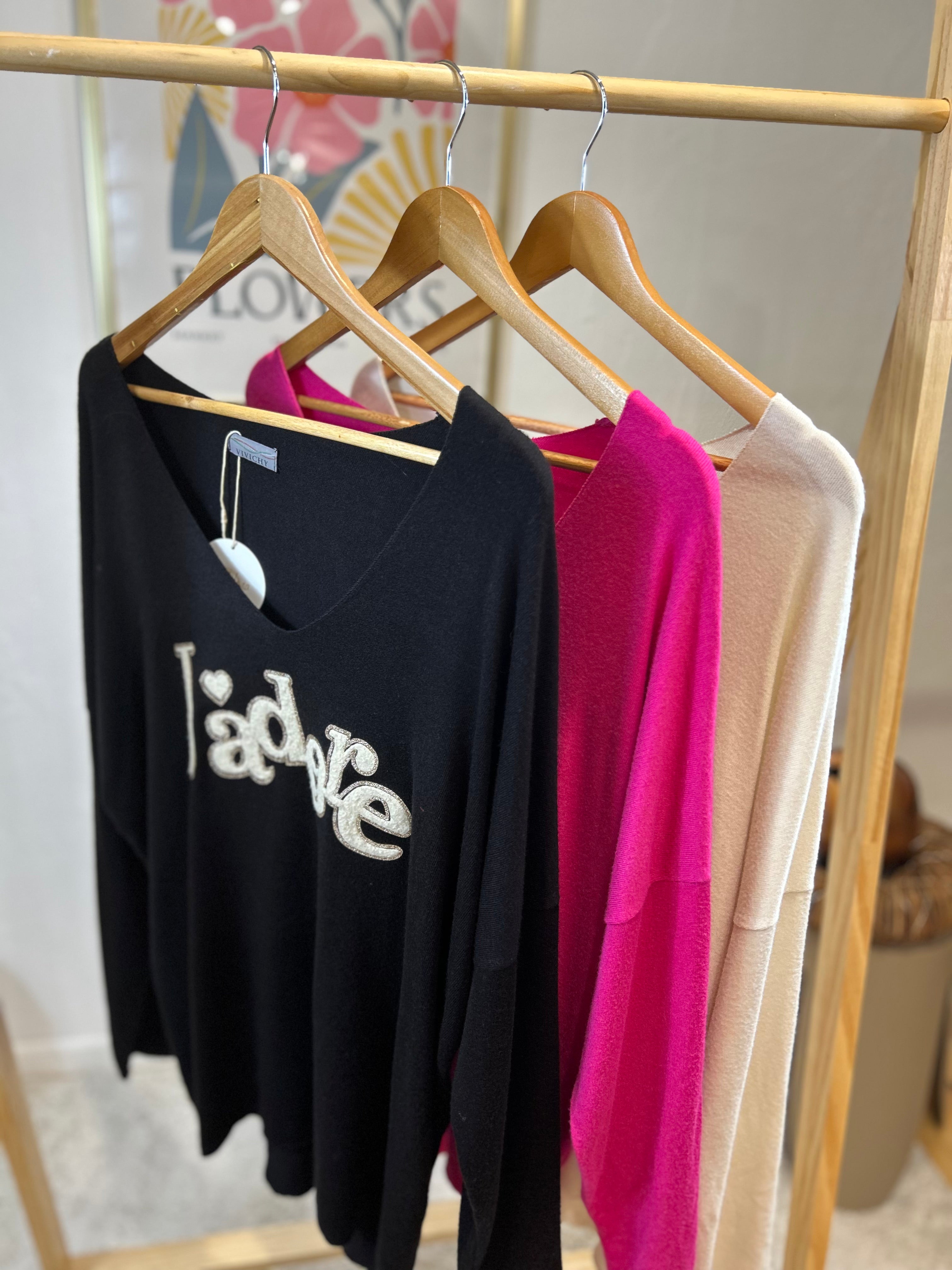PULL "J'ADORE" NOIR GRACIEUSES