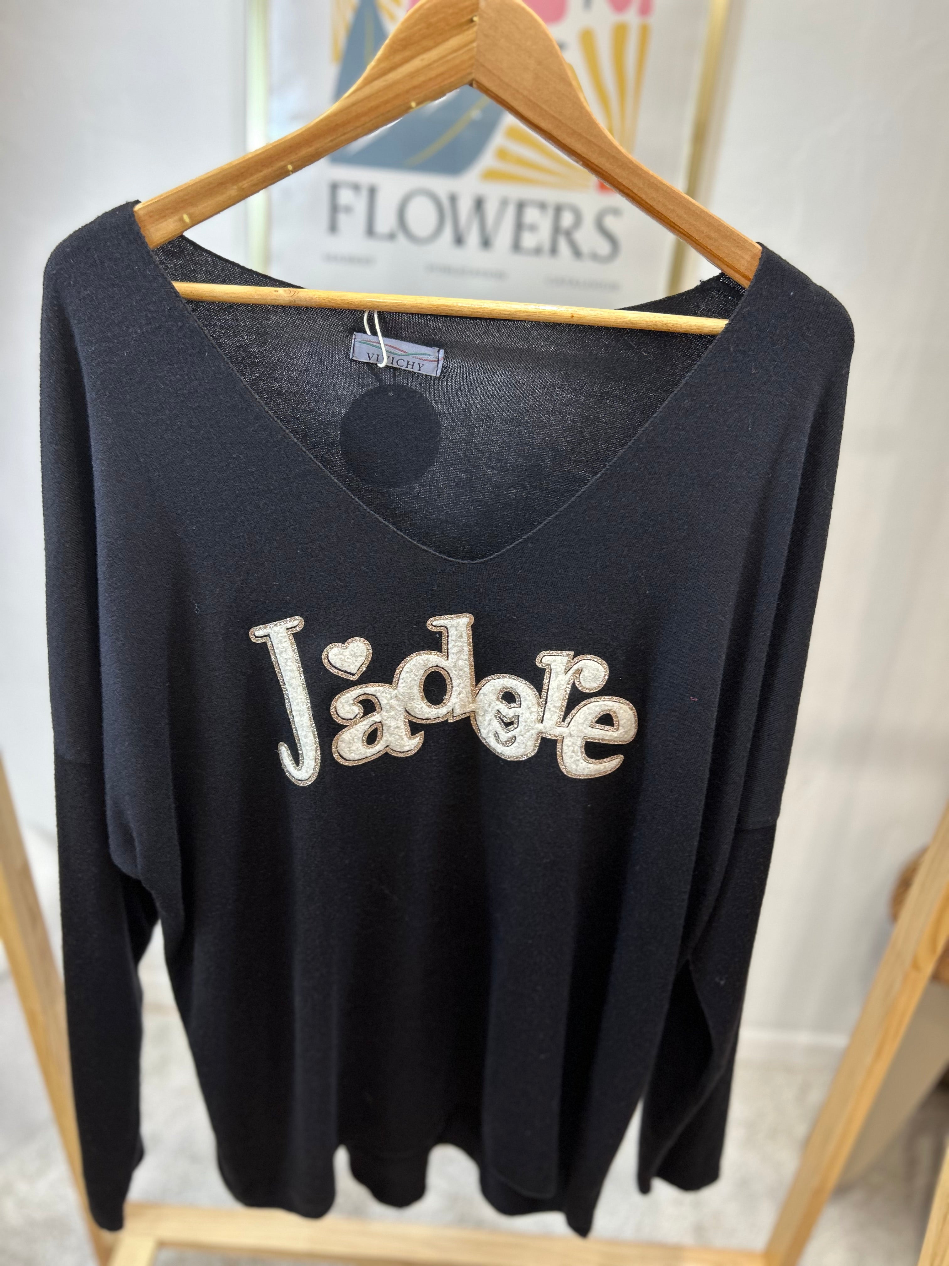 PULL "J'ADORE" NOIR GRACIEUSES