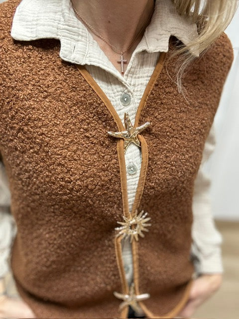 GILET BROCHES TERRACOTTA
