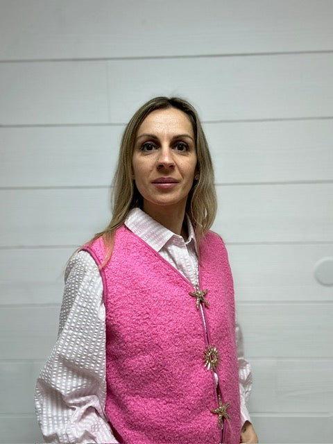GILET BROCHES FUCHSIA