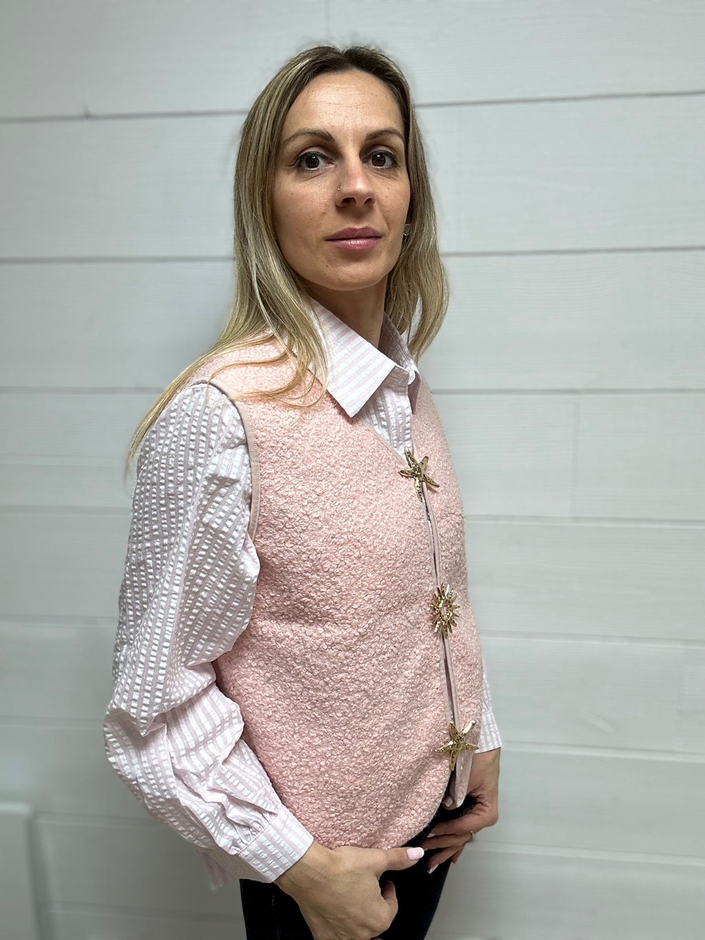 CHEMISE EVA RAYEE BLANC/ROSE