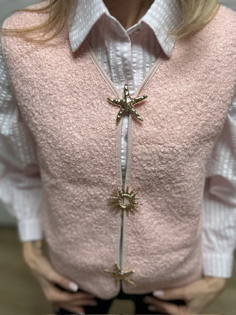 GILET BROCHES ROSE