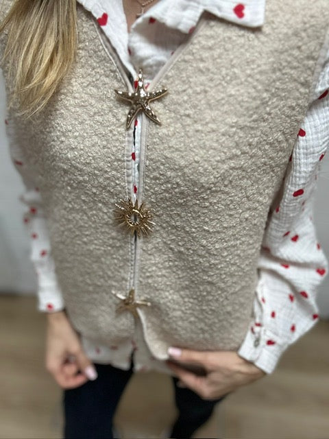 GILET BROCHES BEIGE GRACIEUSES