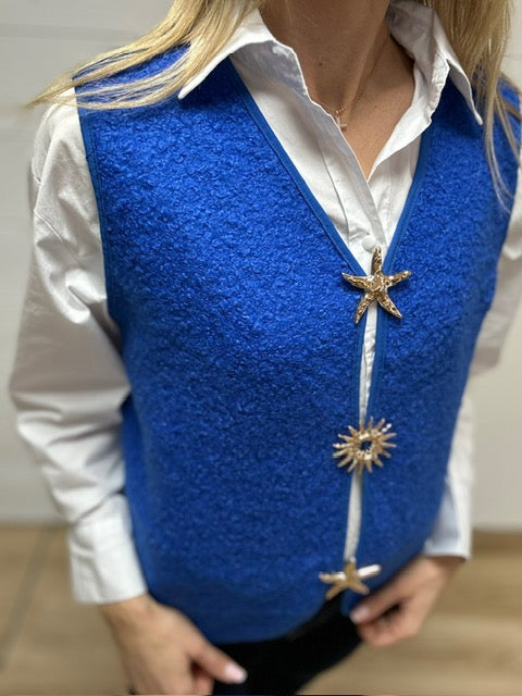 GILET BROCHES BLEU ROI
