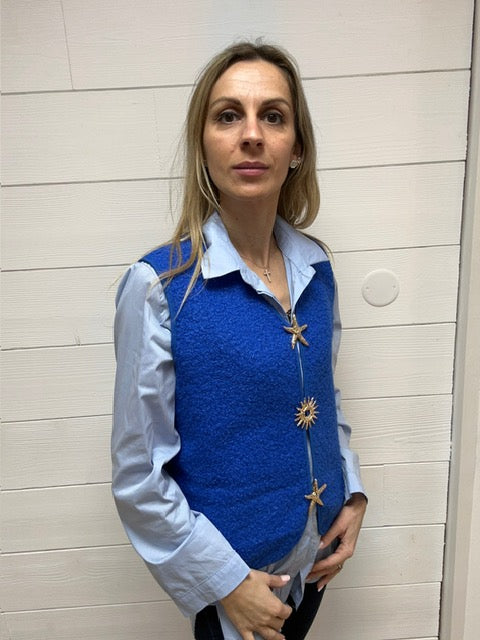 GILET BROCHES BLEU ROI