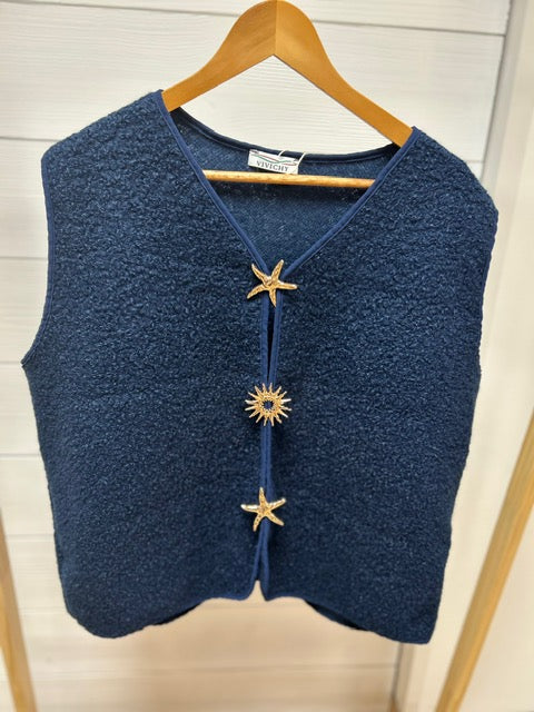 GILET BROCHES BLEU MARINE GRACIEUSES