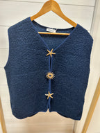 GILET BROCHES BLEU MARINE