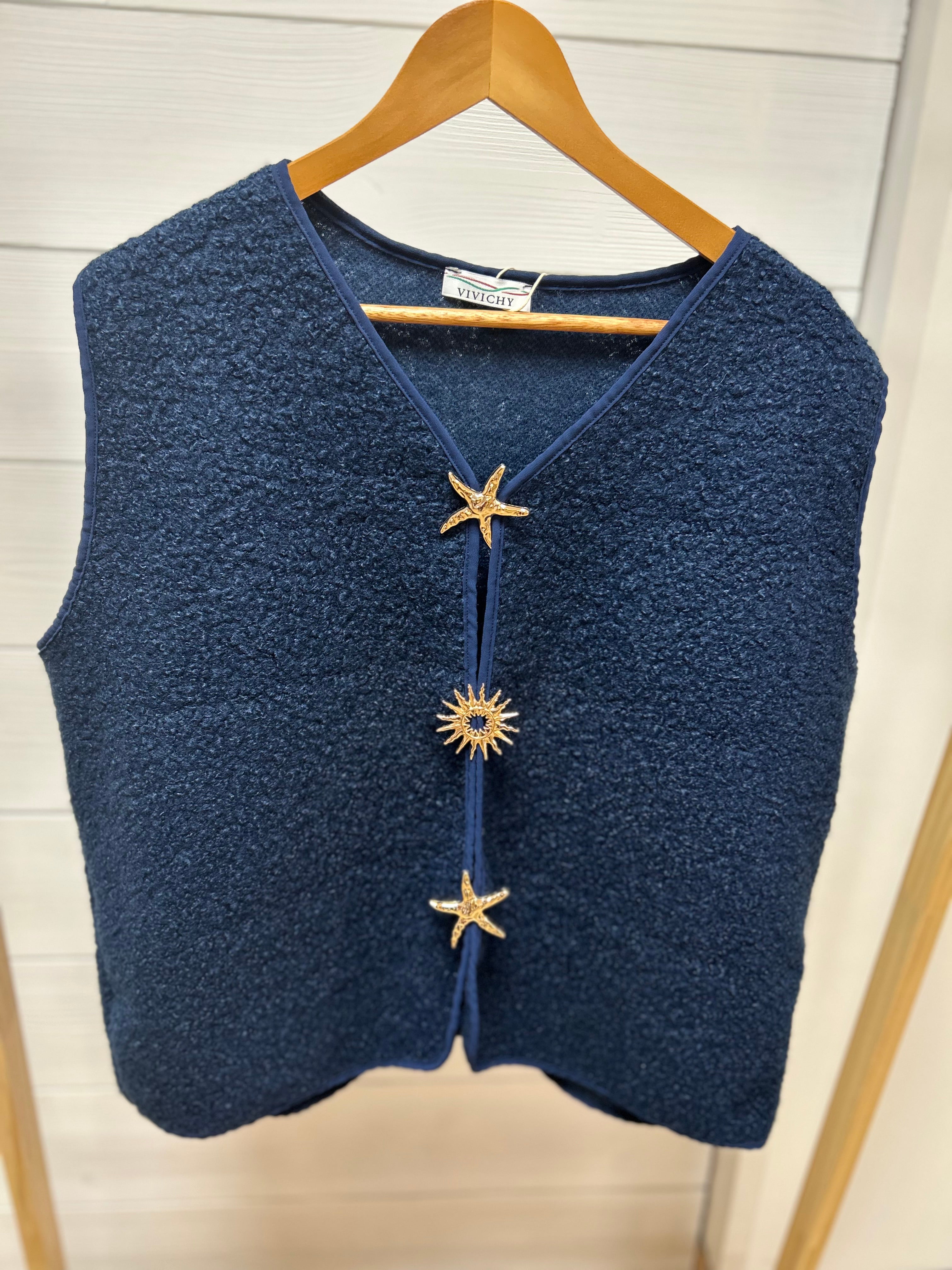 GILET BROCHES BLEU MARINE