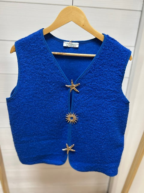 GILET BROCHES BLEU ROI