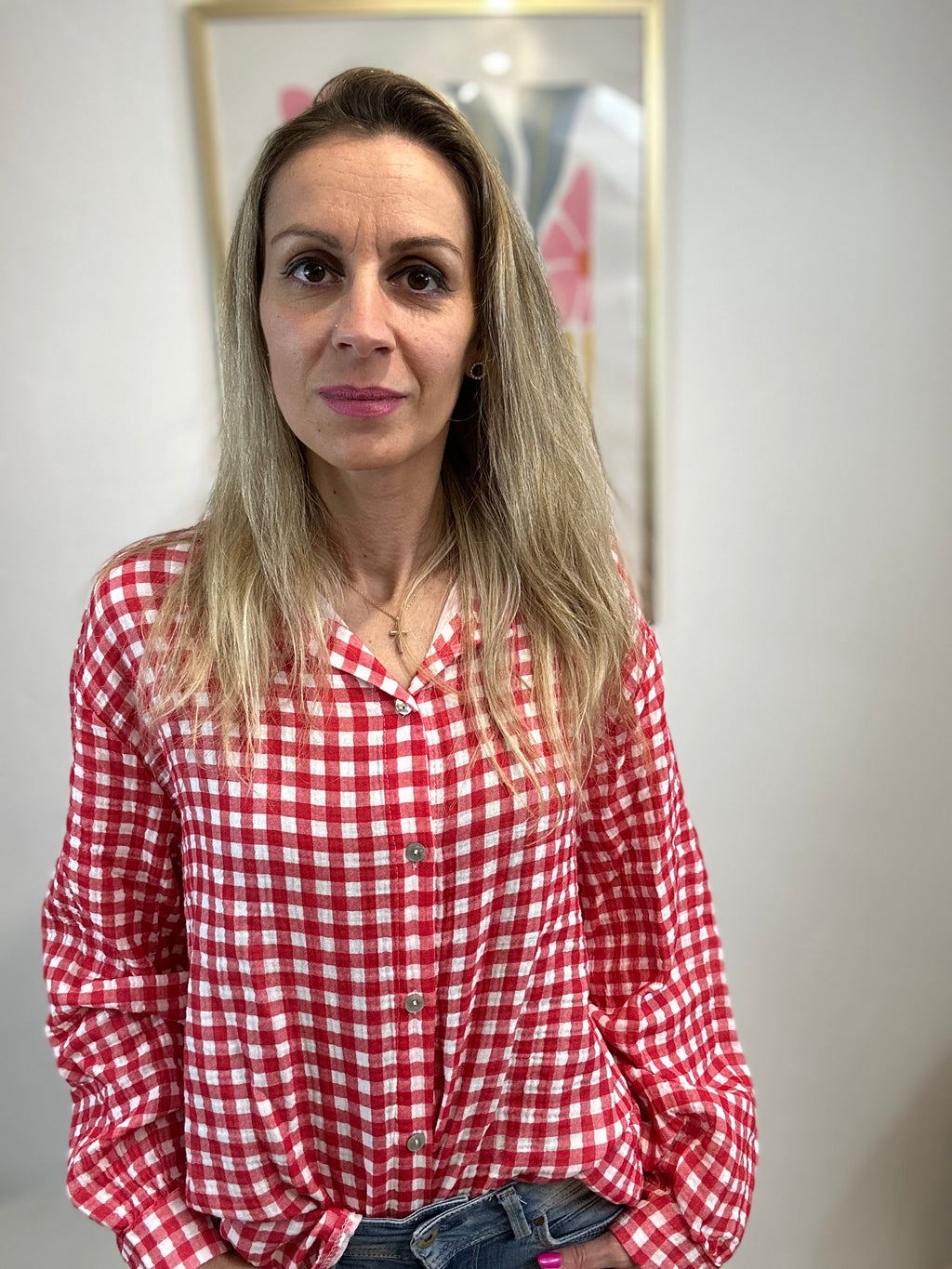 CHEMISE ALMA À CARREAUX BLANC/ROUGE