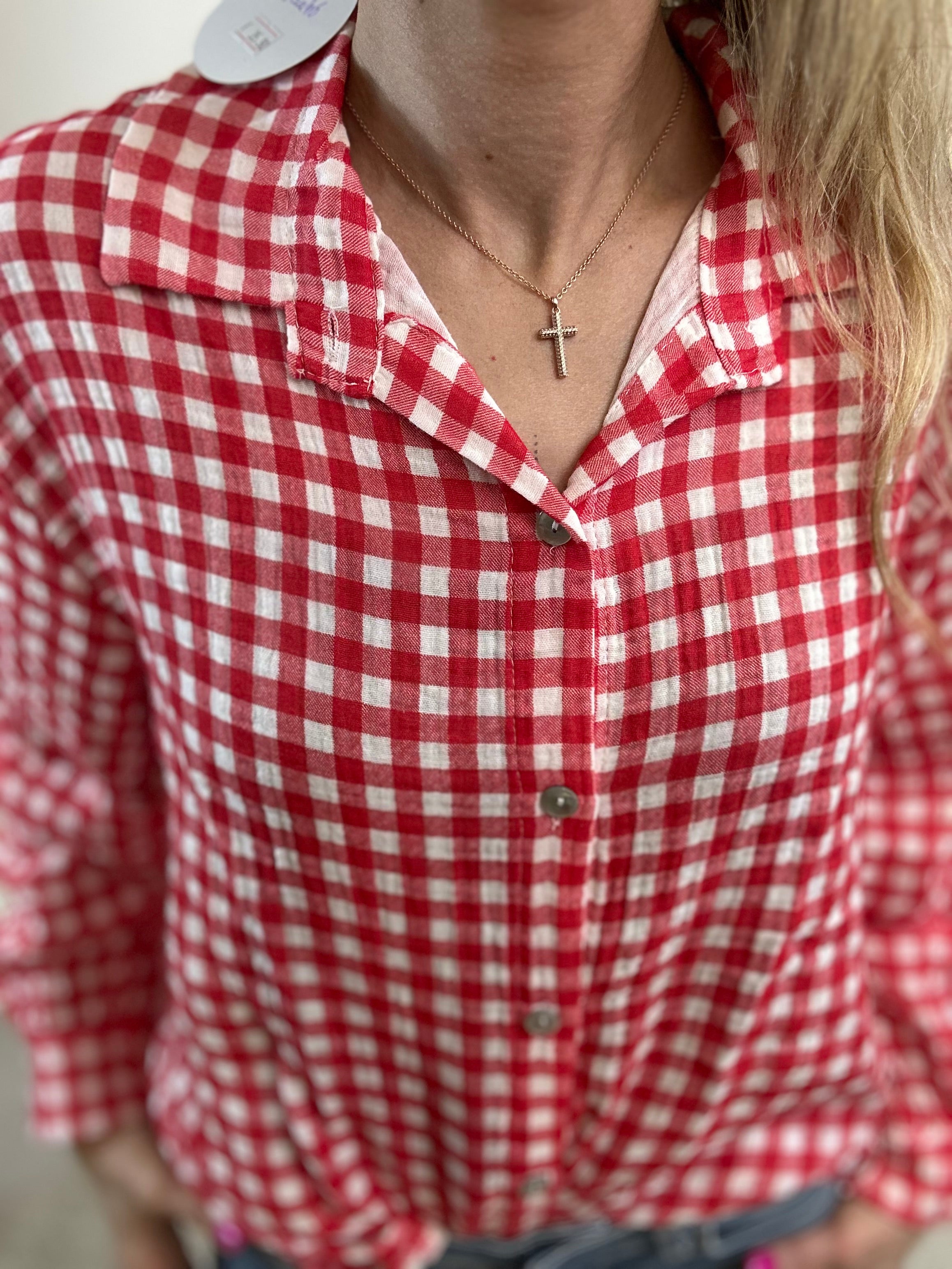 CHEMISE ALMA À CARREAUX BLANC/ROUGE