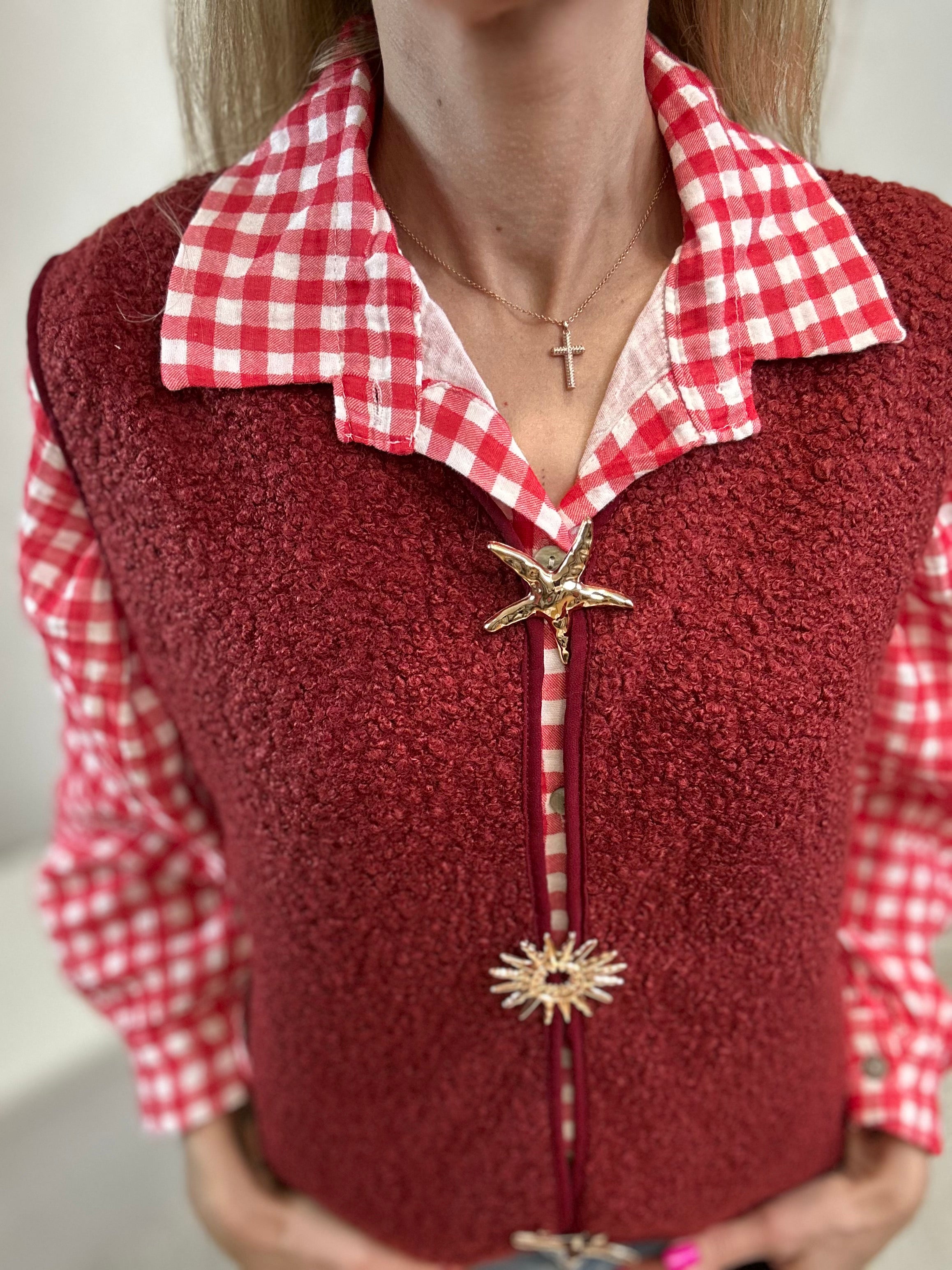 CHEMISE ALMA À CARREAUX BLANC/ROUGE