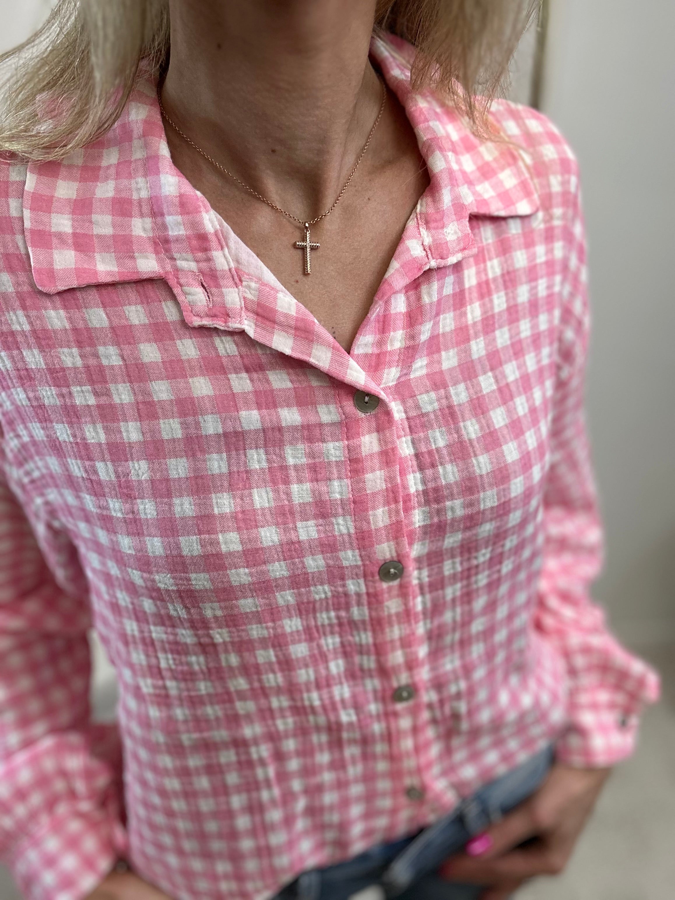 CHEMISE ALMA À CARREAUX BLANC/ROSE