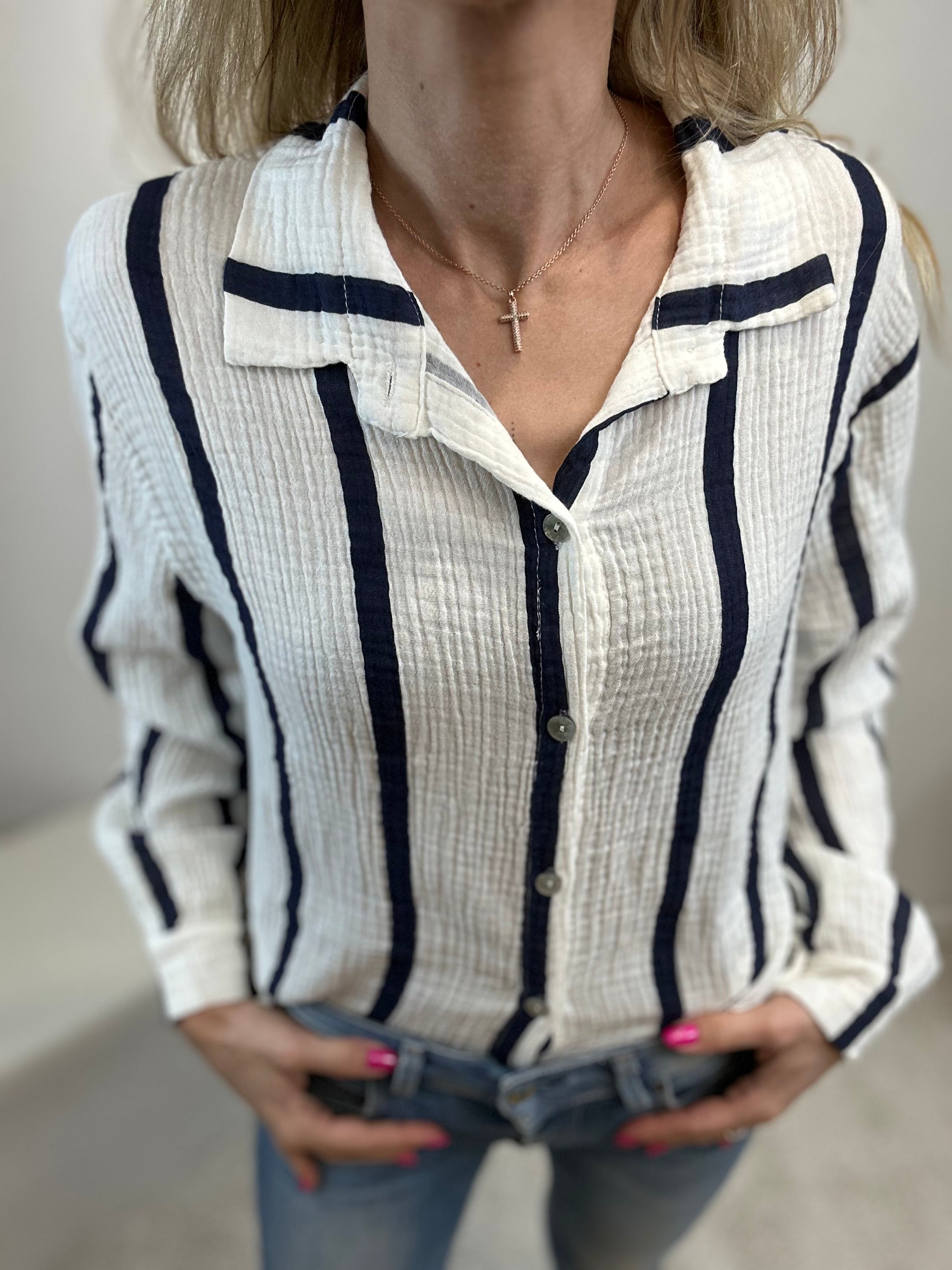 CHEMISE MILA RAYEE BLANC/BLEUE