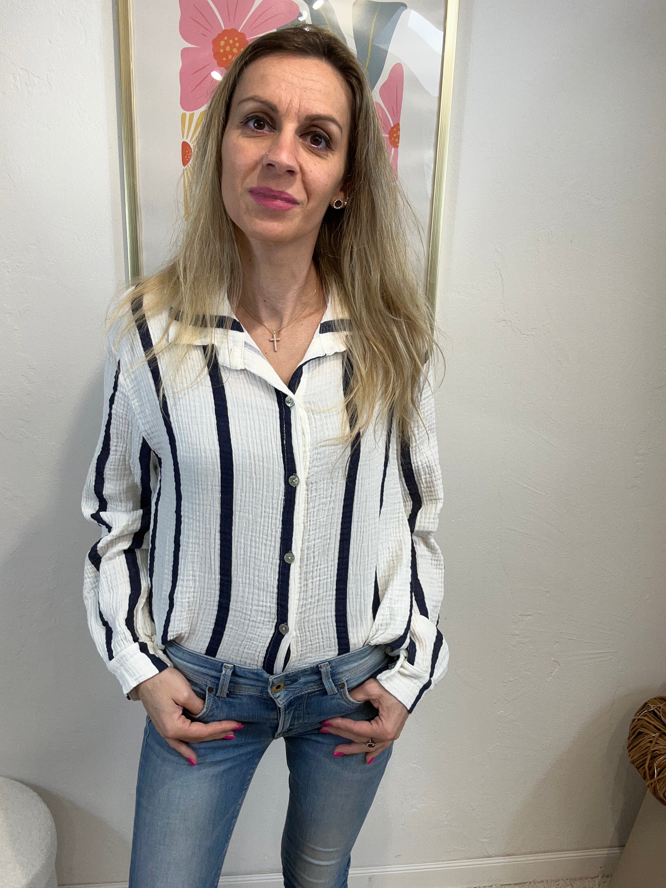 CHEMISE MILA RAYEE BLANC/BLEUE