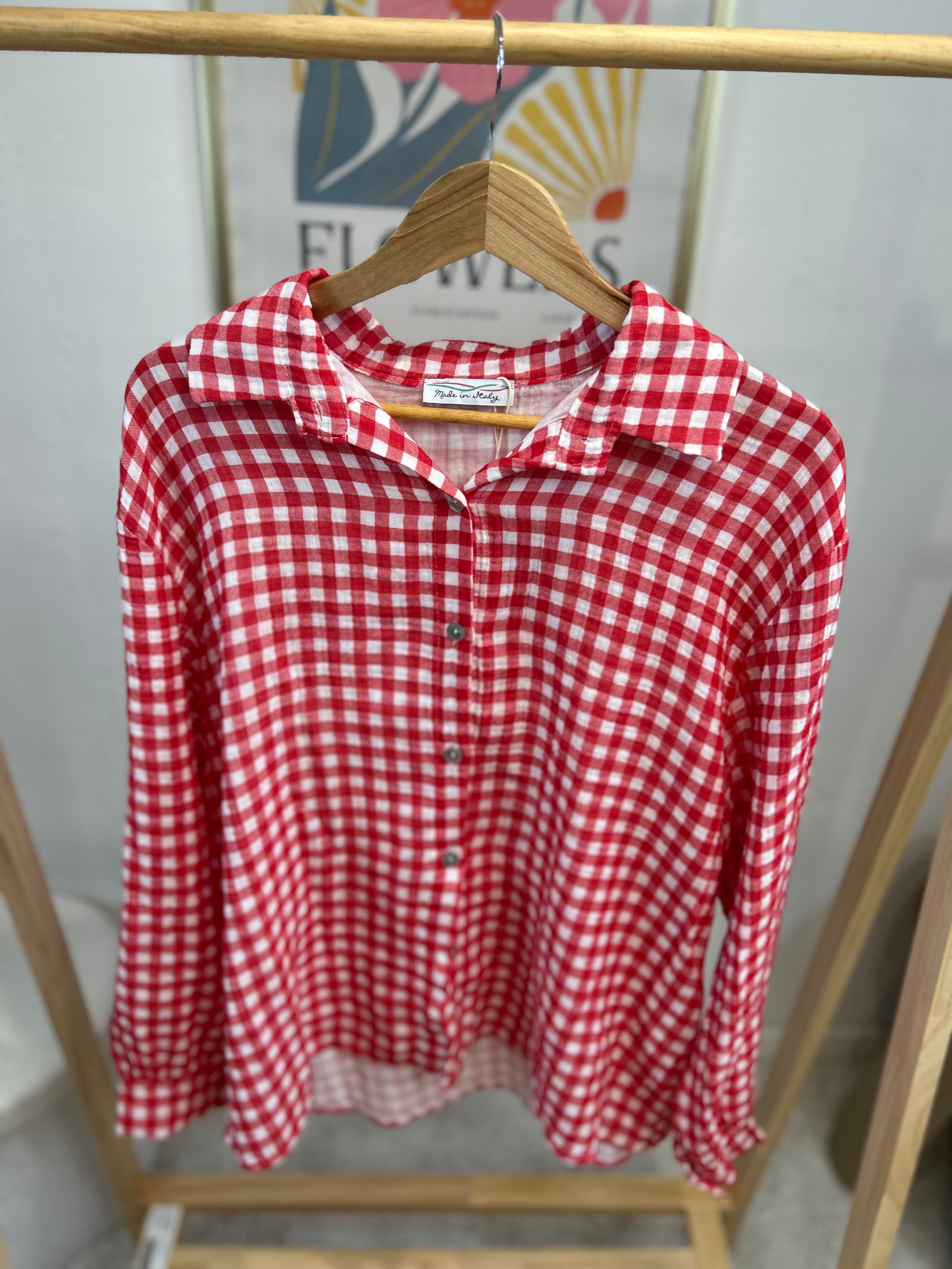 CHEMISE ALMA À CARREAUX BLANC/ROUGE