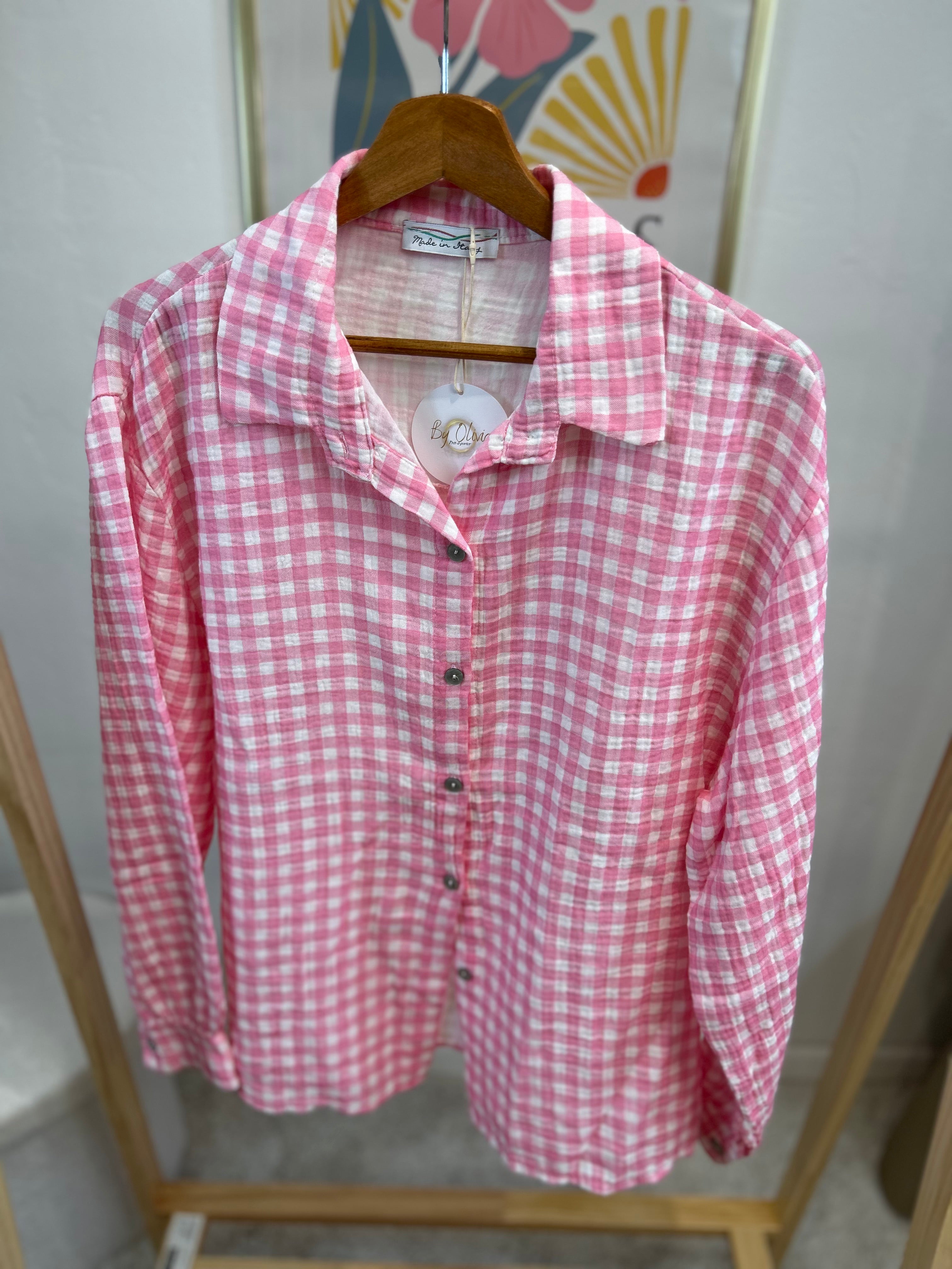 CHEMISE ALMA À CARREAUX BLANC/ROSE
